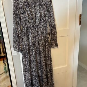 The Kooples Floral Long Sleeve Dress - Black and White